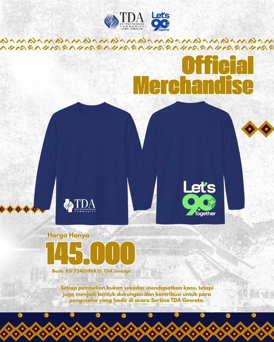 Desain kaos official merchandise TDA Gowa Takalar 9.0 model muslimah — navy, lengan panjang